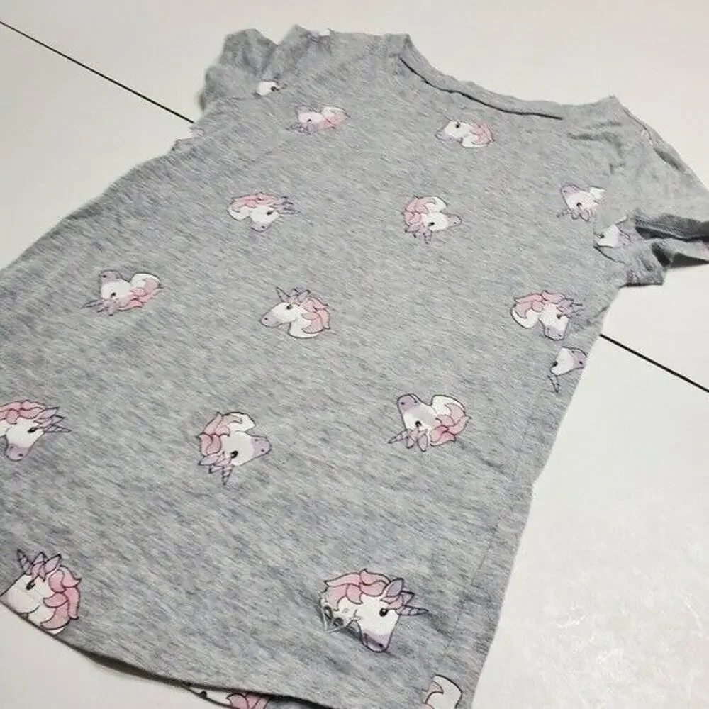 Justice Shirt Girls 10 Grey Unicorn Comfort Stretch Graphic Tee‎ All over Print